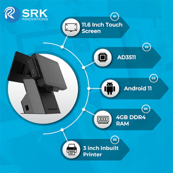Android POS |SRK AD3511 | Android 11 | 11.6" Display | 4+16GB | USB | In-built Printer
