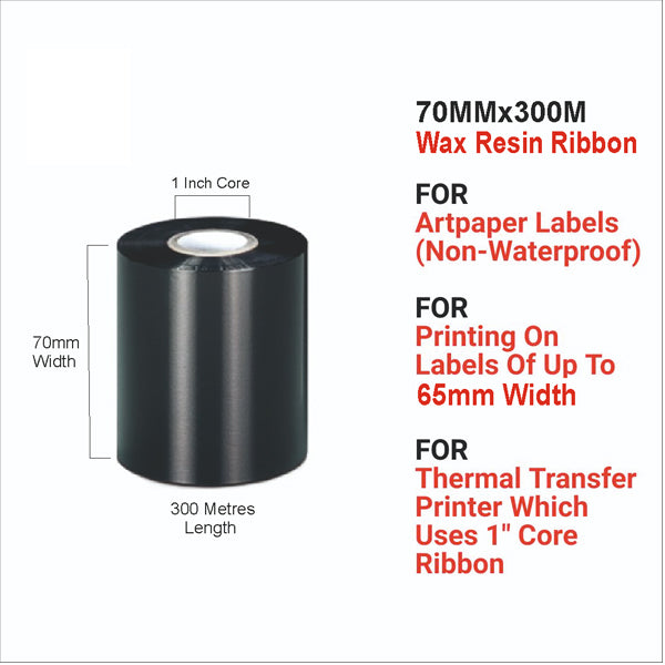 Wax Resin Ribbon | 70mm x 300Mtr | Thermal Transfer