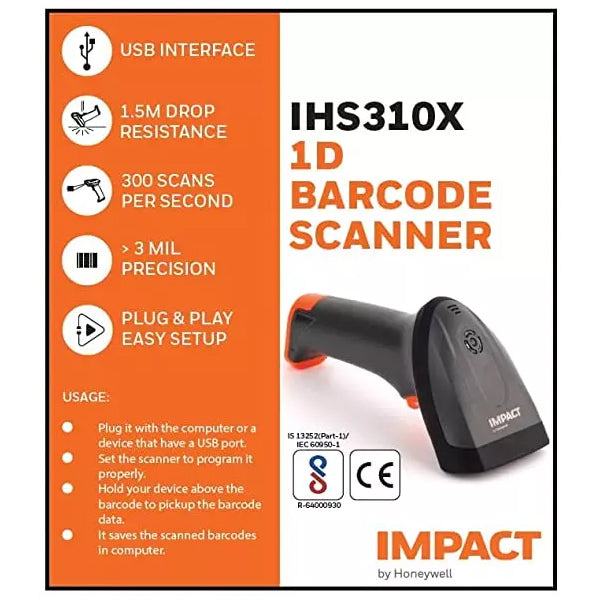Honeywell IHS 310x 1D Laser Barcode Scanner | USB