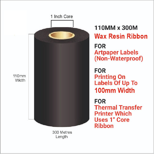 SRK Thermal Transfer Wax Resin Ribbon Black | 110mmX300Mtr