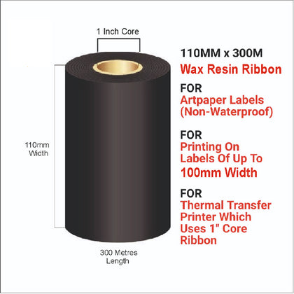 Wax Resin Ribbon | 5 pcs | 110mm x 300mtr | Thermal Transfer