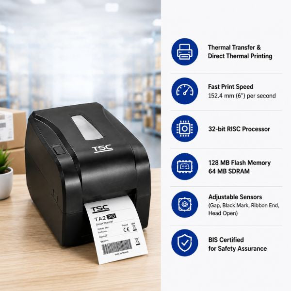 TSC TA220 Thermal Transfer & Direct Label Printer 