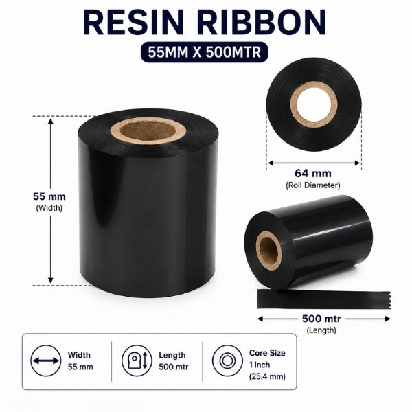 Resin Ribbon | 55MM X 500MTR | Thermal Transfer Ribbons