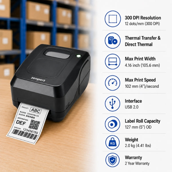 Zenpert 4T530 Thermal Transfer & Direct Label Printer