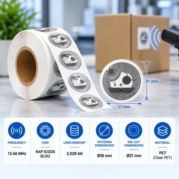 RFID HF Inlay | 21mm Round | 13.56MHz | NXP ICODE SLIX2 - For Product Tracking