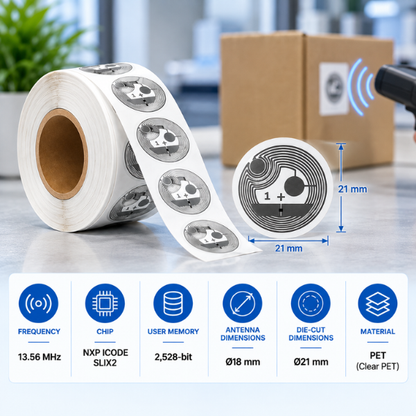 RFID HF Inlay | 21mm Round | 13.56MHz | NXP ICODE SLIX2 - For Product Tracking