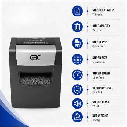 GBC X308 ShredMaster Cross Cut Office Paper Shredder | 9 Sheet Capacity