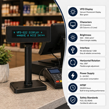 
Customer POS Display | SRK-BS220V-II | VFD (Vacuum Fluorescent Display) | USB | 1 year Warranty
