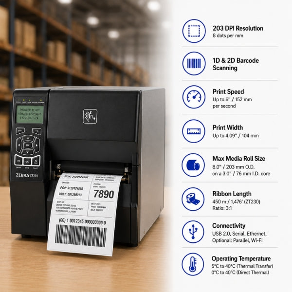 Zebra ZT230 Industrial Thermal Transfer Tabletop Label Printer