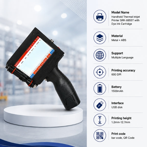 SRK-8855T Handheld Thermal Inkjet Printer with Dye ink Cartridge 