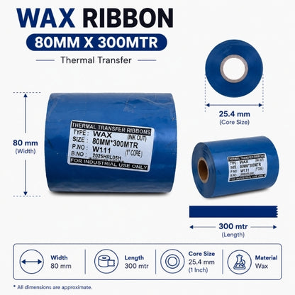 Wax Ribbon | 80mm x 300Mtr | Thermal Transfer
