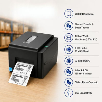 TVS LP46 Lite Thermal Transfer & Direct Label Printer 