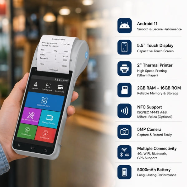 Handheld POS | SRK-Z91 |Android 11 | 5.5" Display