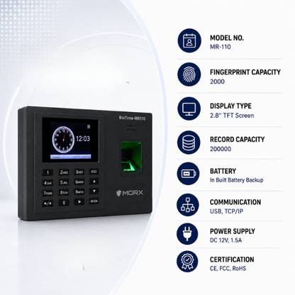 Biometric Attendance Machine |Size:190x140x50mm |USB Connectivity -Employee Time Tracking