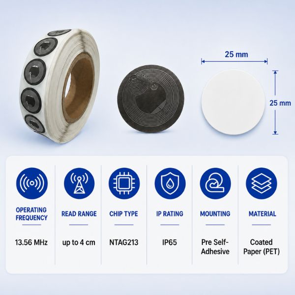 RFID HF NFC Anti-metal Round Sticker Tags 