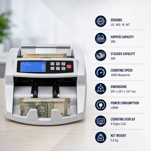 Gobbler GB-5388 Note Counting Machine with Fake Note Detection & Large LCD Display