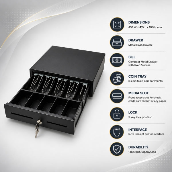 Rugtek CR 410 Cash Drawer with 3 key lock position