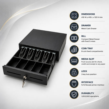 Rugtek CR 410 Cash Drawer with 3 key lock position