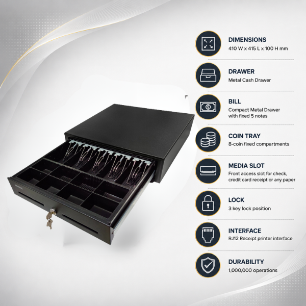 Rugtek CR 410 Cash Drawer with 3 key lock position