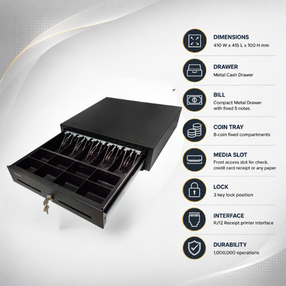 Rugtek CR 410 Cash Drawer with 3 key lock position