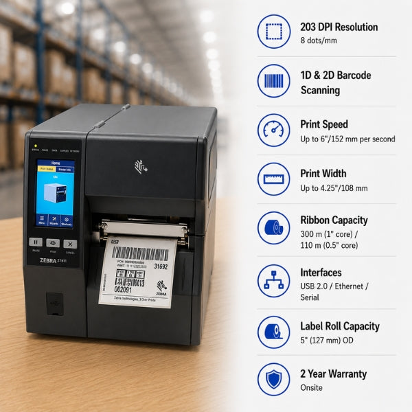 Zebra ZT411 Direct Thermal Industrial Label Printer