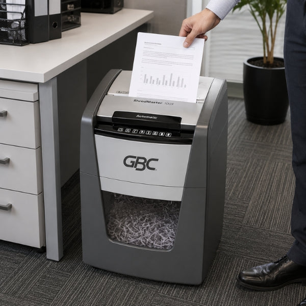 GBC 100X ShredMaster Cross Cut Auto Feed Personal Paper Shredder