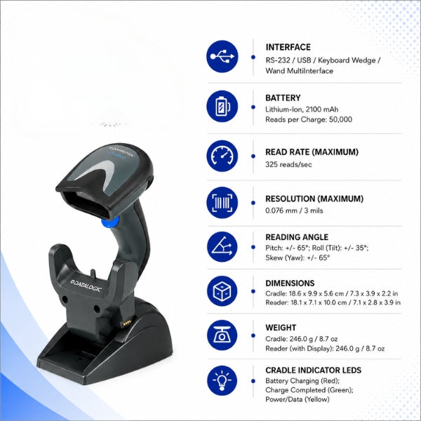 Datalogic GRYPHON 4100 1D Cordless Barcode Scanner | USB