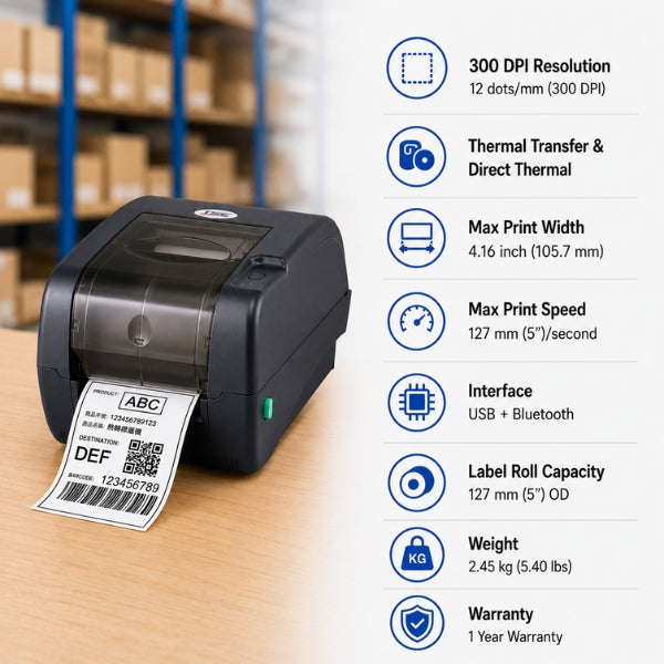 TSC TTP 345 Thermal Transfer Label Printer