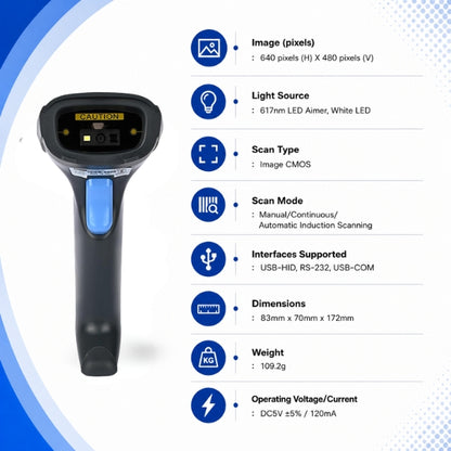 RETSOL D-1020 Handheld 1D/2D Barcode Scanner