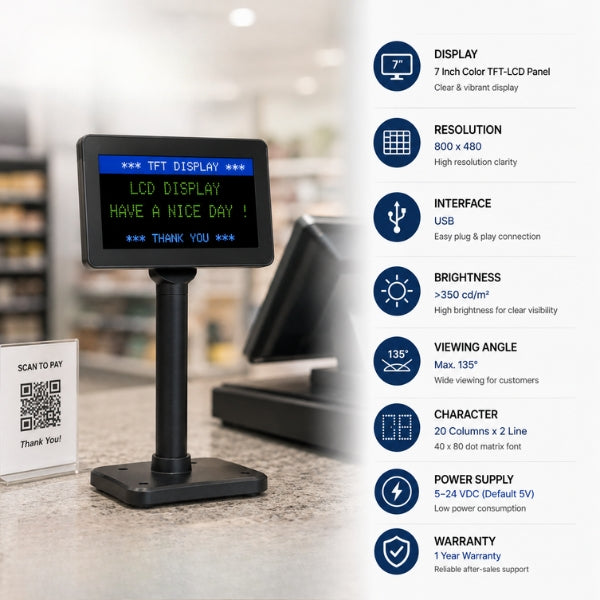Customer POS Display|SRK-BS700-III | | TFT-LCD Display | 7 inch Color Panel | USB | 1 year warranty