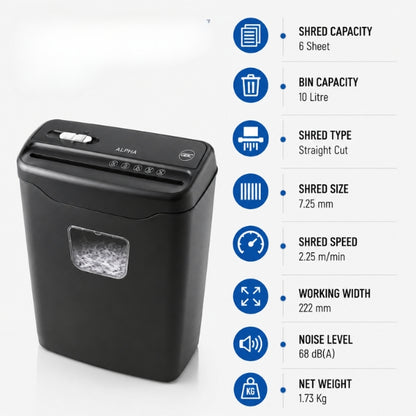 GBC ALPHA RIBBON 230V EU Straight Cut Home Office Paper Shredder | 6 Sheet Capacity