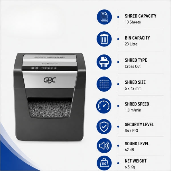 GBC X312 ShredMaster Cross Cut Executive Paper Shredder | 13 Sheet Capacity