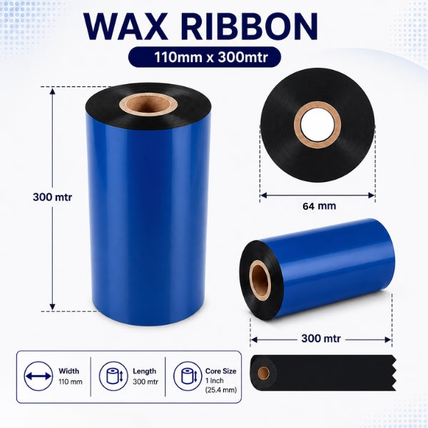 Wax Ribbon | 110mm x 300mtr | Thermal Transfer Barcode Label