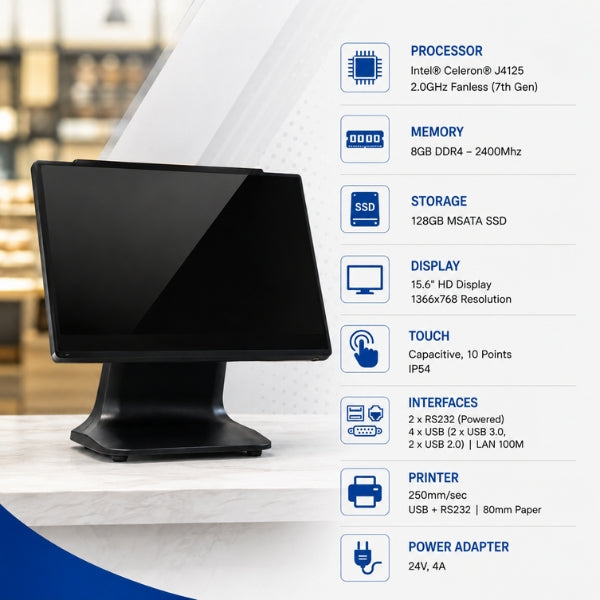 Windows POS | Windows 11 |SRK WD-J4152| 15.6" Display | 8+128GB SSD | USB