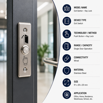 Exit Button | Stainless Steel Plate| Touch |Size:91x28x20mm -Access Control Release