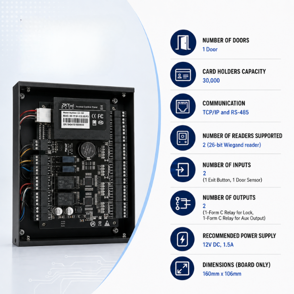 Door Access Controller | 1-Door|Size: 182x105x36mm | TCP/IP & RS485 -Communication