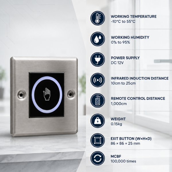 Exit Switch |Touch| Size:86x86x20 | Stainless Steel- Door Access Control