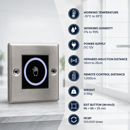 Exit Switch |Touch| Size:86x86x20 | Stainless Steel- Door Access Control