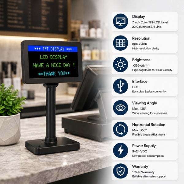 Customer POS Display |SRK-BS700-II | TFT-LCD Display | 7 inch Color Panel
