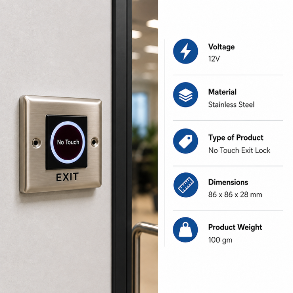 Exit Switch | No-Touch Technology |Size:86x86x28 | Wired| Stainless Steel Design