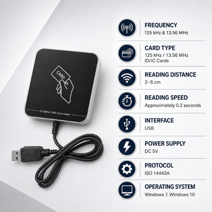 RFID HF & LF  Card Reader| SRK HL-50 | Dual Frequency | USB  | 125kHz + 13.56MHz
