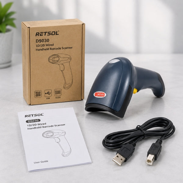 RETSOL D5030 1D/2D Wired Handheld Barcode Scanner | USB