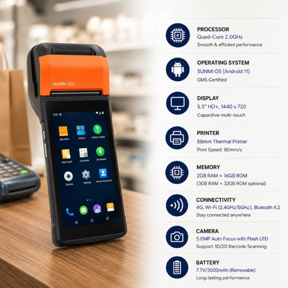 SUNMI V2S-STANDARD Mobile Terminal | Android 11 | 15.5″ HD Display