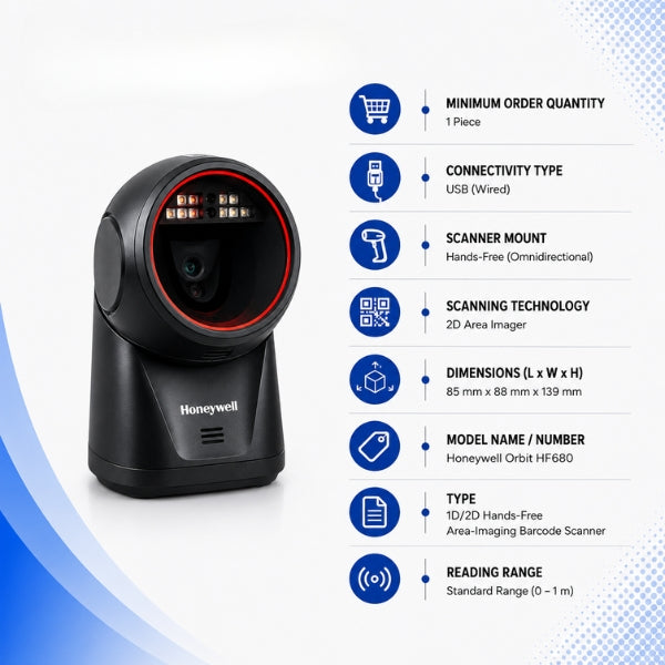 Honeywell Orbit HF680 2D Wired Hands-Free Area-Imaging Barcode Scanner