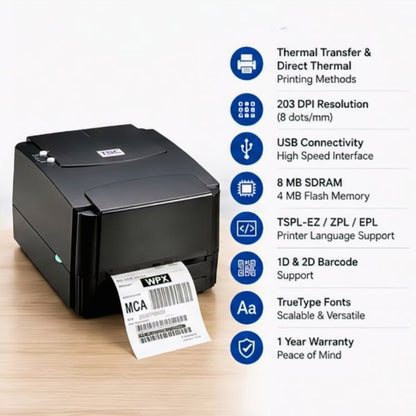 TSC TTP 244 PRO Thermal Transfer or Direct Label Printer 