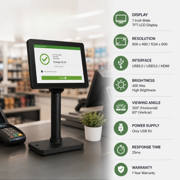 Customer POS Display |SRK-BS700-I | TFT-LCD Display | 7 inch | USB3.0/HDMI | 1 year Warranty