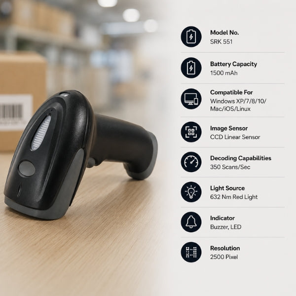 SRK 551 1D Wireless Barcode Scanner