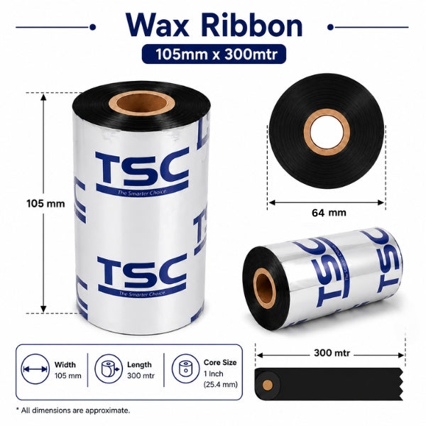 Wax Ribbon | 105mm x 300mtr | TSC Thermal Transfer