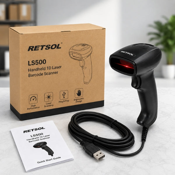 RETSOL -LS500 Handheld 1D Wired Laser Barcode Scanner