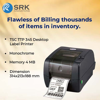 TSC TTP 345 Thermal Transfer Label Printer | 4 inch | 300 dpi | USB+BT | 1 year warranty
